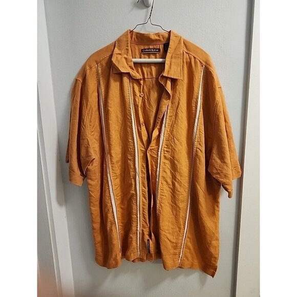Linen & Rayon Cubavera Men 2XL Peach Color Embroidery Short Sleeve Button Shirt - Picture 10 of 10